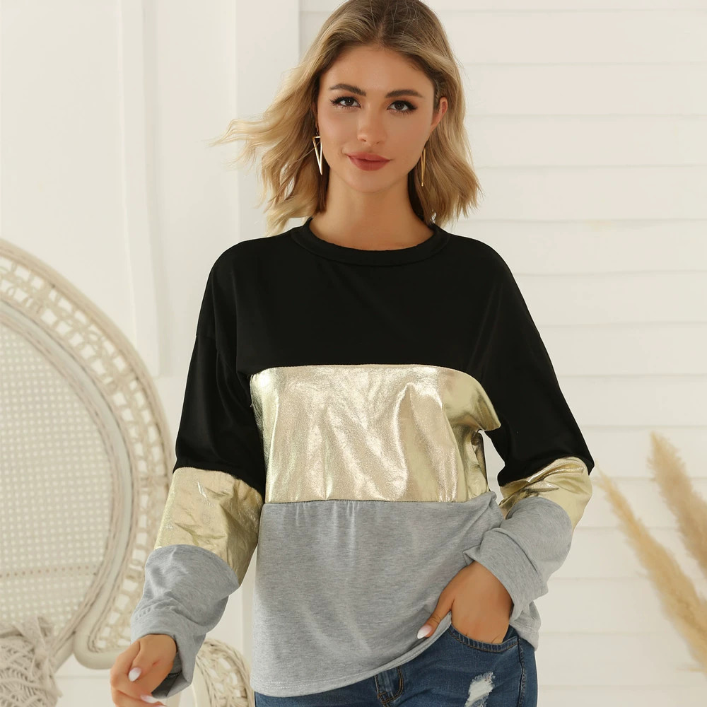 Zara Long Sleeve Gold Trim Patchwork Top Fall Winter